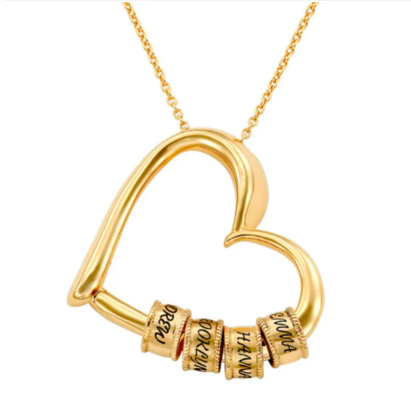 Personalisierte Herz-Halskette mit Anhängemöglichkeit für Ringe und individuellen Namensgravuren