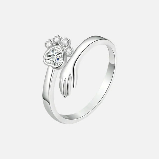 MARA – Eleganter verstellbarer Ring aus 925er Sterlingsilber mit handgefertigtem Hand- und Pfotenmotiv