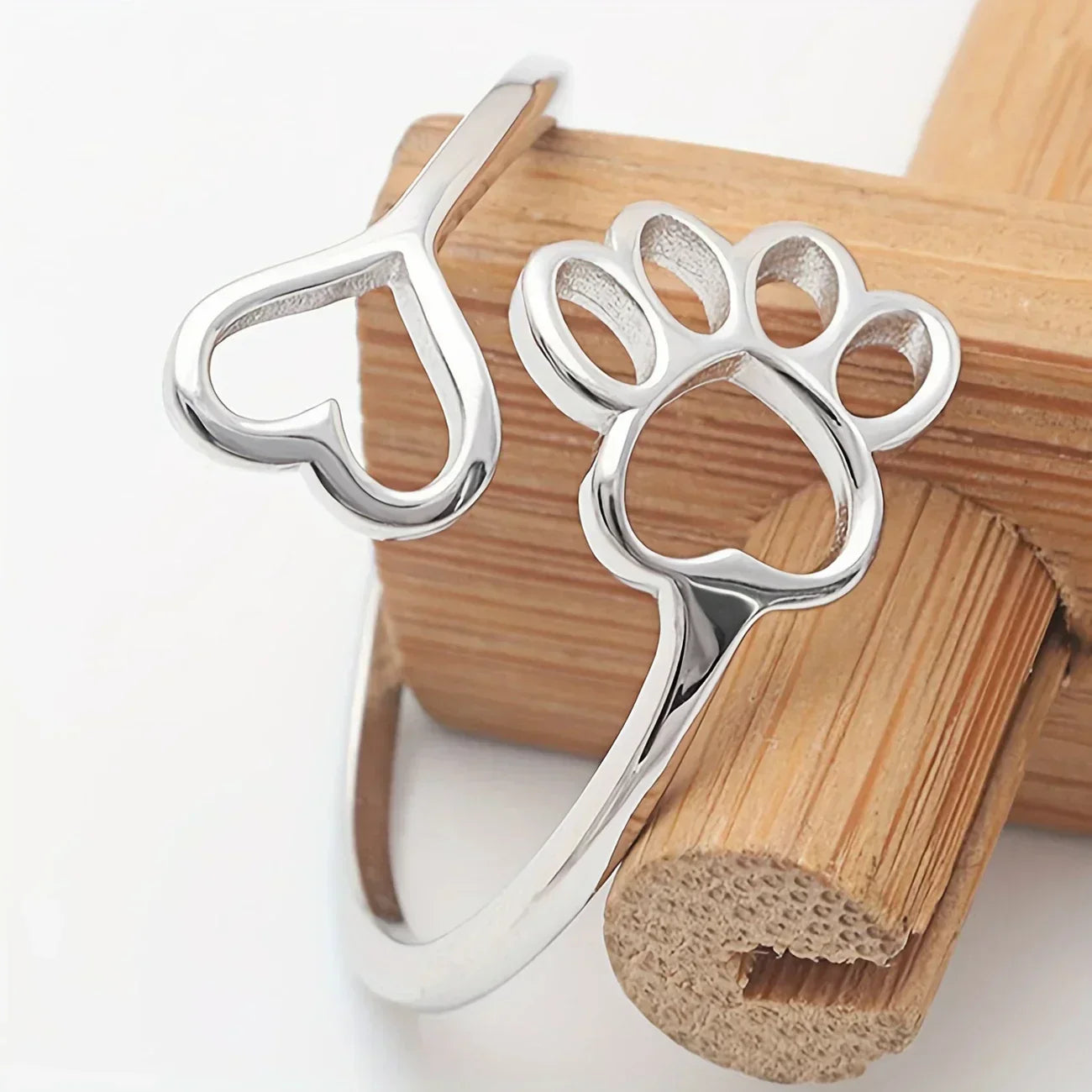 NIVI – Eleganter verstellbarer Pfoten-Herz-Ring aus handgefertigtem 925er Sterlingsilber